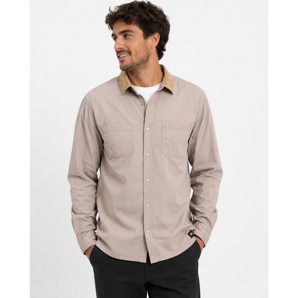 Vans Shirt Men's LARGE brown Classic Fit Long Sleeve Button Up